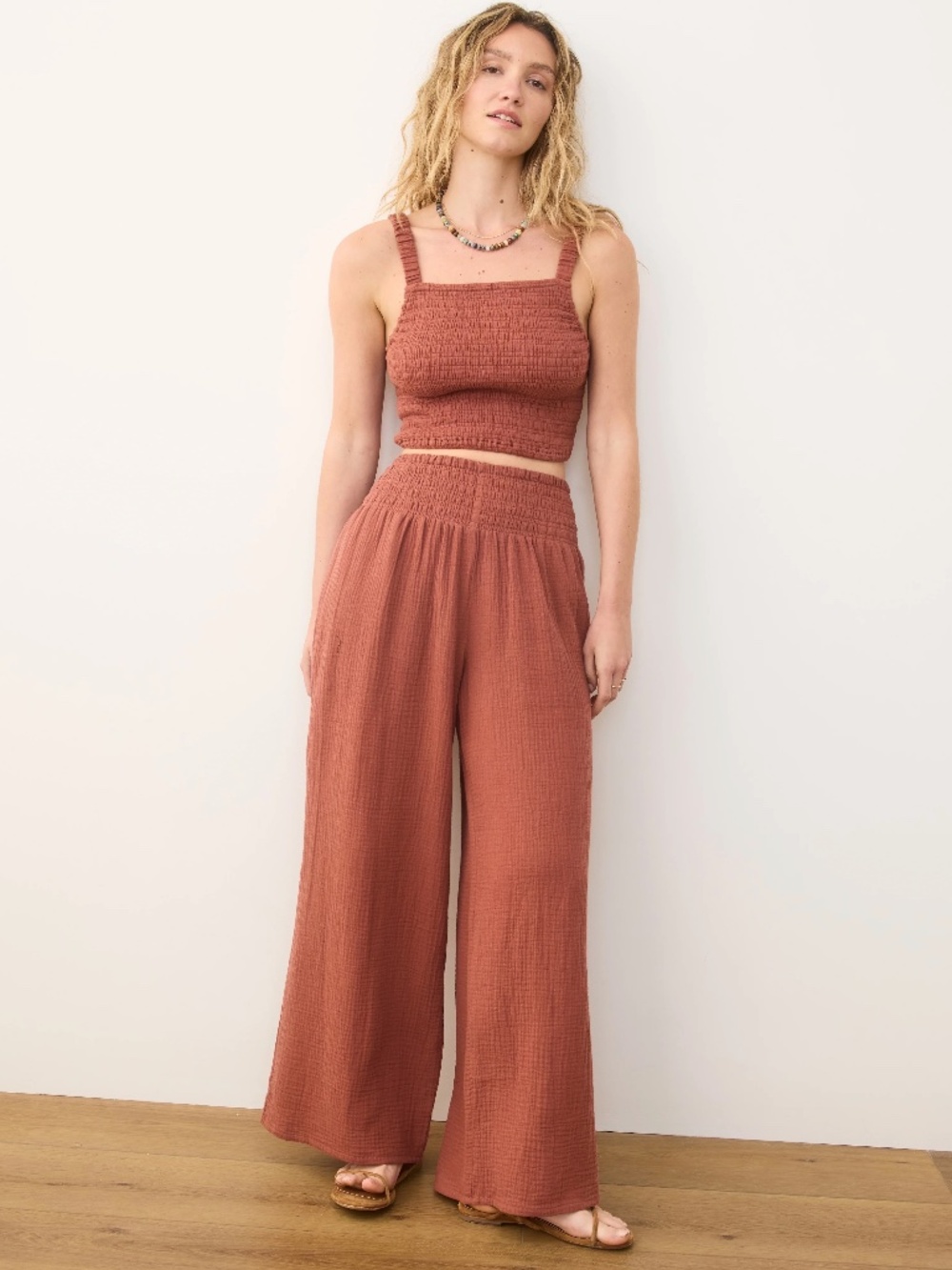 Marine Layer Sophia Double Cloth Palazzo Pant Medium Rust